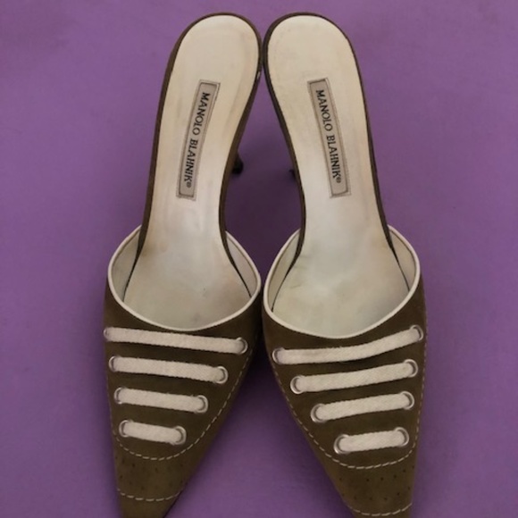 Manolo Blahnik olive slip ons - Picture 2 of 7